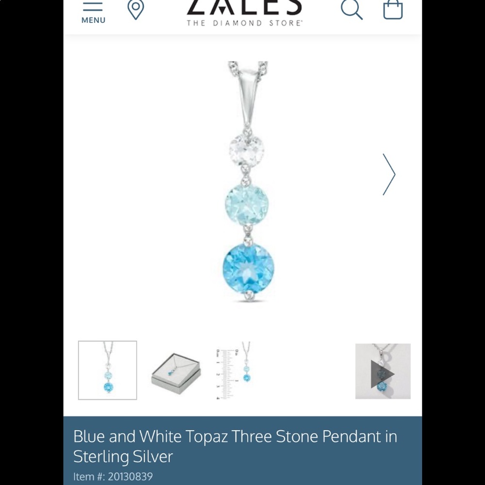 Zales Blue Topaz Pendant Sterling Silver Necklace
